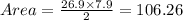 Area=\frac{26.9 \times 7.9}{2}=106.26