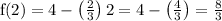 \mathrm{f}(2)=4-\left(\frac{2}{3}\right) 2=4-\left(\frac{4}{3}\right)=\frac{8}{3}