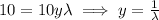 10=10y\lambda\implies y=\frac{1}{\lambda}