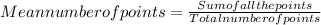 Mean number of points=\frac{Sum of all the points}{Total number of points}