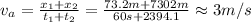 v_a=\frac{x_1+x_2}{t_1+t_2}=\frac{73.2m+7302m}{60s+2394.1}\approx 3m/s
