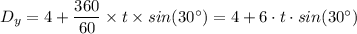 D_y = 4 + \dfrac{360}{60} \times t \times    sin(30^{\circ}) = 4 + 6 \cdot t \cdot sin(30^{\circ})