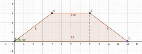 The longer base of isosceles trapezoid is 12 cm. the side is 5 cm. the acute angle is 37º. find the