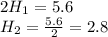 2H_1 = 5.6\\H_2 = \frac{5.6}{2}= 2.8