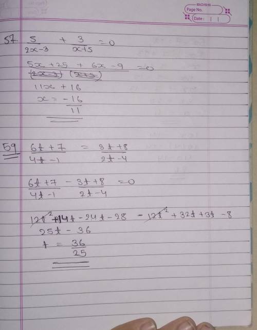 25. is 3+2n=4n+7 27. is 2(3+2x)=3(x-4)  29. is 8x-(3x+2)=3x-10 34. is 1-1/2x=6 43.is 1/2 +2/x=3/4 51
