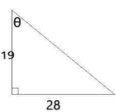 The ratio of the legs of a right triangle is 19: 28. find the measurements of its angles.