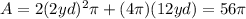 A=2(2yd)^{2}\pi+(4\pi)(12yd)=56\pi