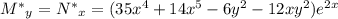 {M^*}_y={N^*}_x=(35x^4+14x^5-6y^2-12xy^2)e^{2x}