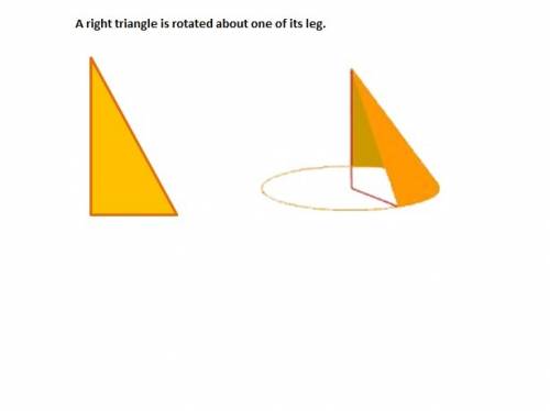 Aright triangle is rotated around a line that includes one of the legs of the triangle. what figure