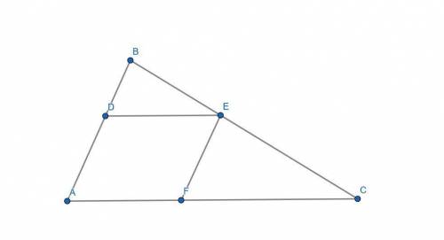 Given:  △abc,  adef rhombus d∈ab, e∈bc, f∈ac ab=14, bc=12, ac=10 find:  be and ec