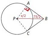 Ab and bc are tangents to p. what is the value of x?  this is really so confusing