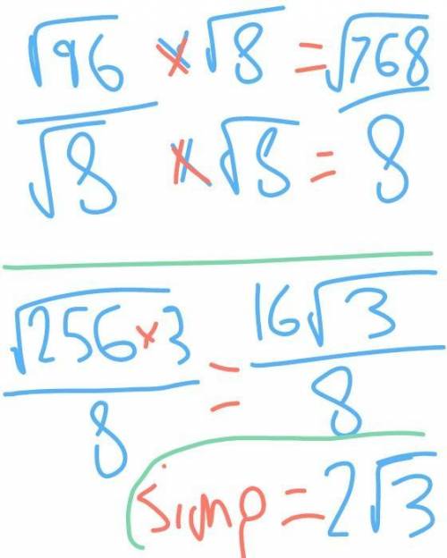 What is the following quotient?  sqrt 96/ sqrt 8