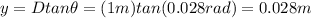 y=D tan \theta = (1 m) tan (0.028 rad)=0.028 m
