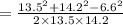 =\frac{13.5^2+14.2^2-6.6^2}{2\times 13.5\times 14.2}