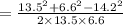 =\frac{13.5^2+6.6^2-14.2^2}{2\times 13.5\times 6.6}