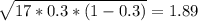 \sqrt{17*0.3*(1-0.3)} =1.89