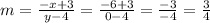 m=\frac{-x+3}{y-4}=\frac{-6+3}{0-4}= \frac{-3}{-4}= \frac{3}{4}