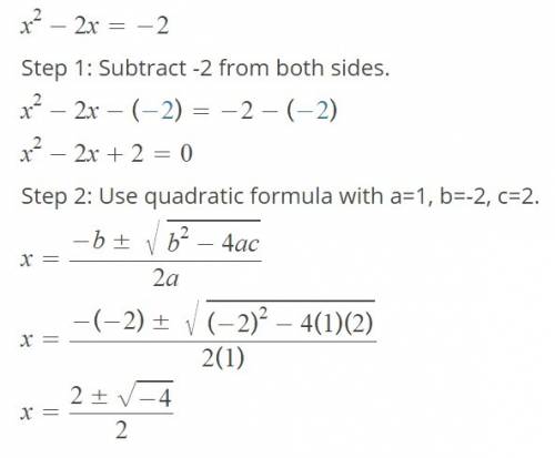 What is tge solution of the equation x^2-2x=-2?