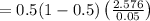 =0.5(1-0.5) \left( \frac{2.576}{0.05} \right)
