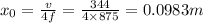 x_0=\frac{v}{4f}=\frac{344}{4\times 875}=0.0983 m