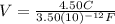 V=\frac{4.50 C}{3.50(10)^{-12} F}