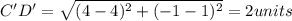 C'D'=\sqrt{(4-4)^2+(-1-1)^2}=2 units