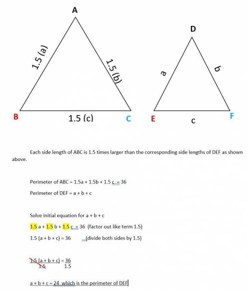 Triangle abc ≅ def. each side of triangle abc is 1.5 times longer than the corresponding sides of tr