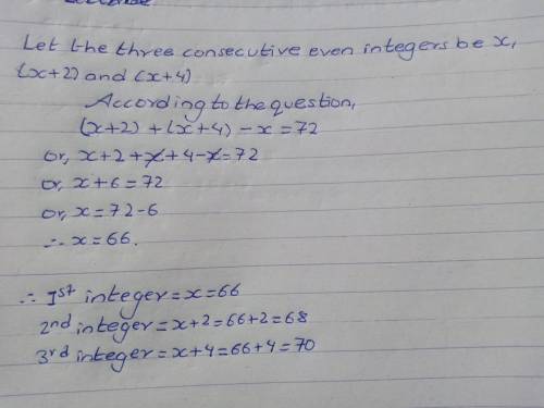 There are three consecutive even integers the sum of the second and third numbers decreased by the f