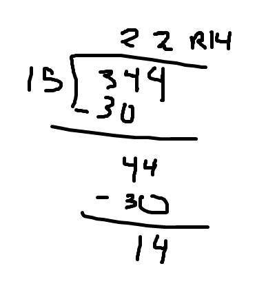 What is 344 divided by 15 with long division