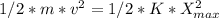 1/2*m*v^2=1/2*K*X_{max}^2