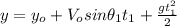 y=y_{o}+V_{o}sin\theta_{1} t_{1}+\frac{gt_{1}^{2}}{2}