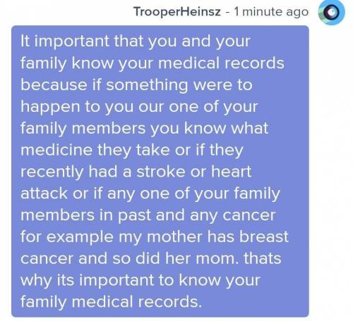 Why is it important to know your family's medical history?   write as much as you can