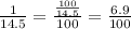 \frac{1}{14.5} = \frac{\frac{100}{14.5}}{100} = \frac{6.9}{100}
