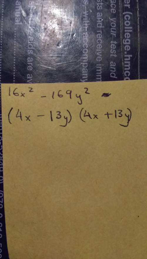 Factor 16x^2−169y^2 16x^2−169y^2= ?
