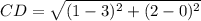 CD=\sqrt{(1-3)^2+(2-0)^2}
