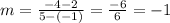 m=\frac{-4-2}{5-(-1)}=\frac{-6}{6}=-1