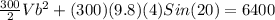 \frac{300}{2}Vb^{2} +(300)(9.8)(4)Sin(20)=6400