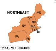 The nine states in the northeast region.