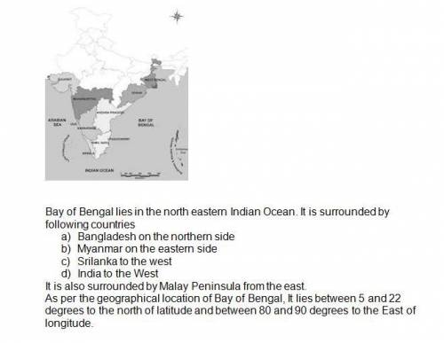 Where is the bay of bengal located on the map above?  a. letter a b. letter b c. letter c d. letter