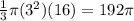 \frac{1}{3}\pi(3^{2})(16)=192\pi