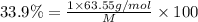 33.9\%=\frac{1\times 63.55 g/mol}{M}\times 100