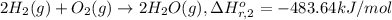 2 H_2(g) + O_2(g)\rightarrow 2 H_2O(g),\Delta H^{o}_{r,2}=-483.64 kJ/mol