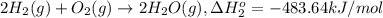 2 H_2(g) + O_2(g)\rightarrow 2 H_2O(g),\Delta H^{o}_{2}=-483.64 kJ/mol