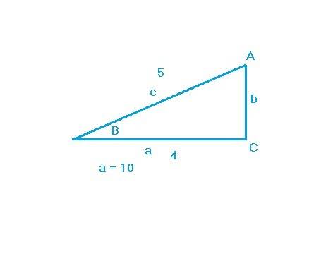Cos b= 4/5, a=10, c=90, find the hypotenuse of the triangle