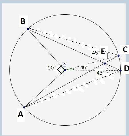 In the diagram, point o is the center of the circle and ac and bd intersect at point e. if m∠aob = 9