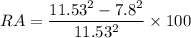 RA=\dfrac{11.53^2-7.8^2}{11.53^2}\times 100