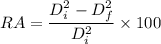 RA=\dfrac{D_i^2-D_f^2}{D_i^2}\times 100