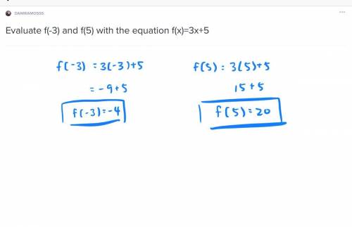 Evaluate f(-3) and f(5) with the equation f(x)=3x+5