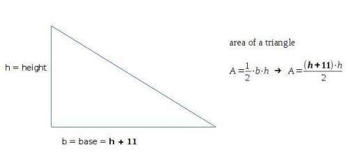 The base of a triangle is 11ft more than the height. if the area is 51ft^2 find the base and the hei
