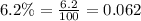 6.2\%=\frac{6.2}{100}=0.062